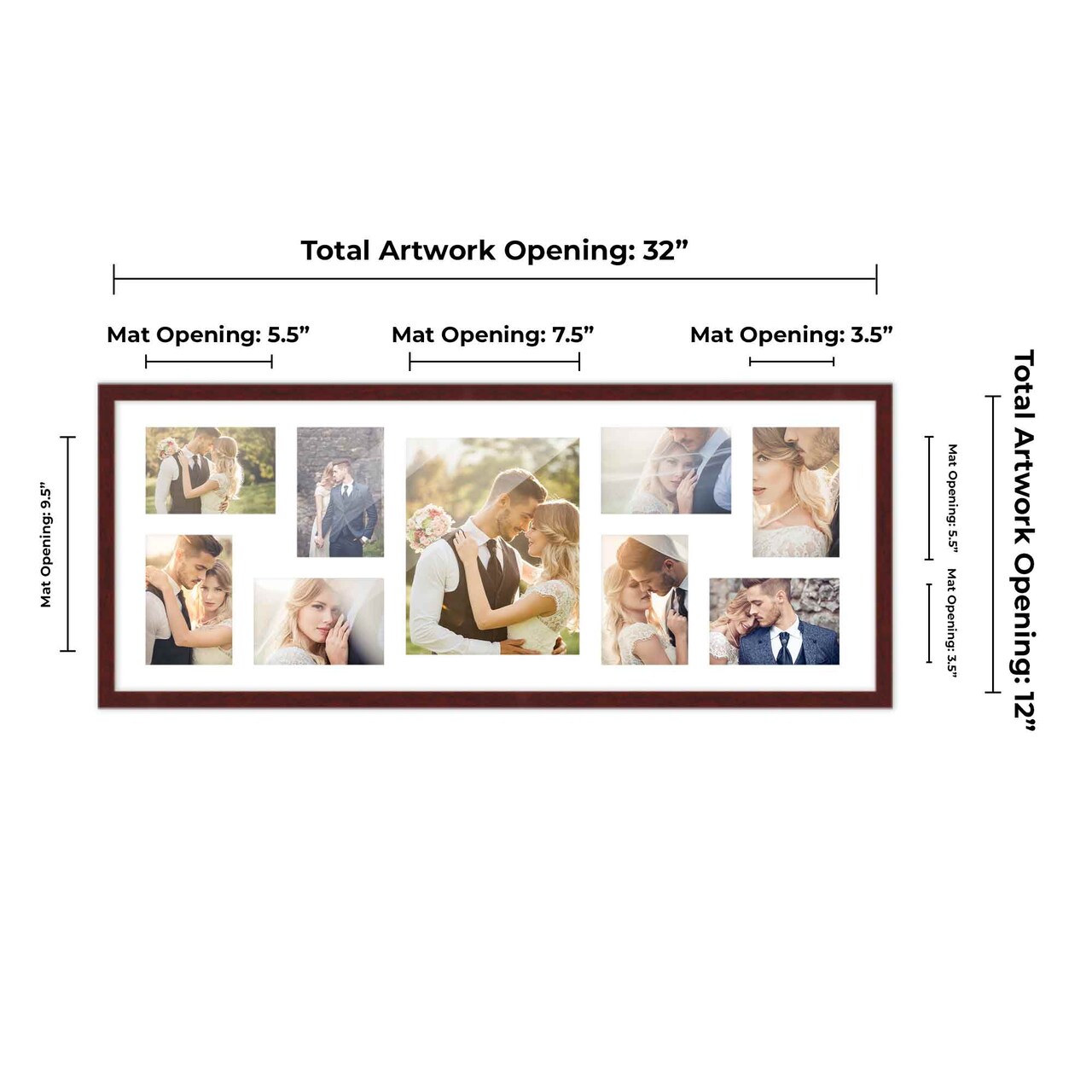 Brown Finish Collage Frame - White Mat, 20 Frame Sizes to Choose From, UV Acrylic, Wall Hanging Hardware, Vertical or Horizontal Display